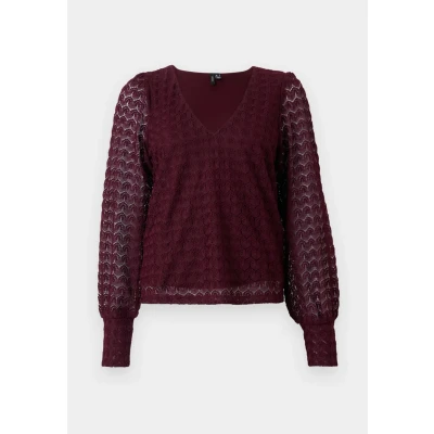 Afbeelding van Vero Moda T shirt Vmbecca Ls V neck Lace Top Jrs Noos 10336137 Winetasting Dames Maat XS