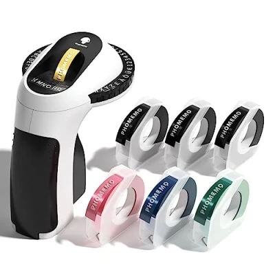 Afbeelding van Phomemo 3D E975 labelapparaat, draagbaar, zwart, met 6 labelbanden, ergonomisch design, voor thuis