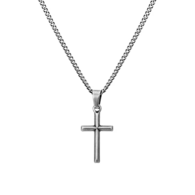 Afbeelding van murtoo Halsketting met kruis voor heren en jongens, 3D gravure, Roestvrij staal, zilver, zwart goud, religieuze halsketting, cadeau hem, 50,8 x 61 cm, Geen edelsteen