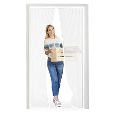Afbeelding van MeetBeauty Effen kleur vliegendeur houden insecten buiten muggendeurscherm zonder boorafdichting automatisch, weg te van muggen gordijn voor kamer, wit, 85 x 210 cm