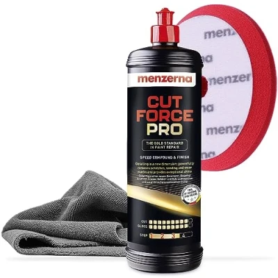 Afbeelding van Menzerna Cut Force Pro 1000 ml 3 in 1 autopolijstset, alles één polijstmiddel voor het verwijderen van krassen, One Step professionele polijstpasta alle soorten lak + pad