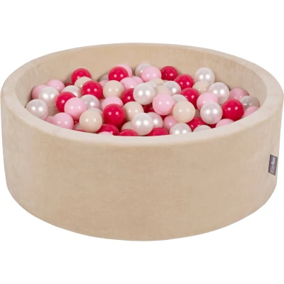 Afbeelding van KiddyMoon Velours ballenbad 90 x 30 cm/300 ballen ∅ 7 cm, rond, gemaakt in de EU, zandbeige: pastelbeige/poederroze/parel/donkerroze