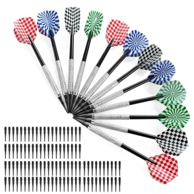 Afbeelding van Set van 12 dartpijlen met zachte kunststof punt 100 punten om te vervangen voor elektronisch dartbord, professionele darts