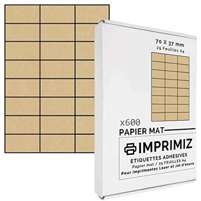 Afbeelding van 600 zelfklevende etiketten Kraft natuur 70 x 37 mm 24 per vel voor laser en inkjetdruk 25 vellen A4 gekleurd papier