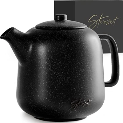 Afbeelding van STEINZEIT Design Theepot (1,3L) met filter gemaakt van roestvrij 304 staal theekan keramiek uniek glazuur zeef Verwijderbaar zwart