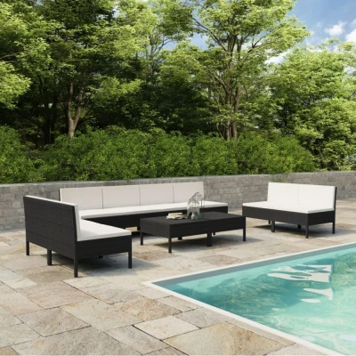 Afbeelding van 10 delige Loungeset met kussens poly rattan zwart