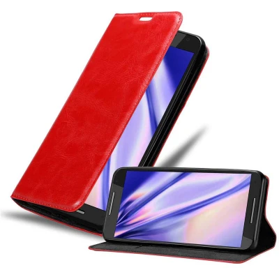 Afbeelding van Cadorabo Hoesje geschikt voor Motorola MOTO X2 in APPEL ROOD Beschermhoes met magnetische sluiting, standfunctie en kaartvakje Book Case Cover Etui