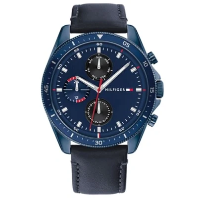 Afbeelding van Tommy Hilfiger Multifunctioneel analoog kwartshorloge voor heren met blauwe leren band 1791839, riem
