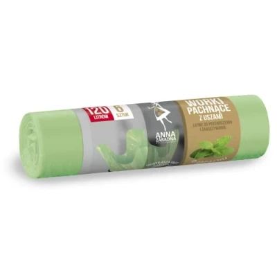 Afbeelding van ANNA ZARADNA ST AZ 038114 Vuilniszakken met handgrepen, 120 liter, muntgeur, afvalzakken voor huishoudelijk afval, van HDLD folie, kleur: groen, 6 stuks