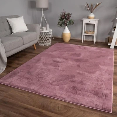 Afbeelding van TT Home Shaggy tapijt, hoogpolig, pluche, effen, modern, kleur: roze paars, afmetingen: 80 x 150 cm