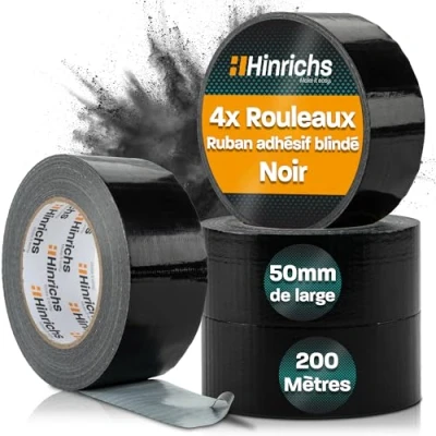 Afbeelding van Hinrichs Plakband 50 m x mm 4 Pantsertape Rollen Zwart Voor Binnen en Buiten Gratis Snijmes