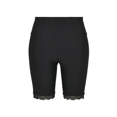 Afbeelding van Urban Classics Ladies HIGH Waist RIB LACE HEM Cycle Shorts Shorts, Dames, Maat: 33, Schwarz