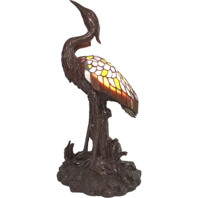 Afbeelding van LumiLamp Tiffany Tafellamp Vogel 58 cm Bruin Geel Glas Lampen