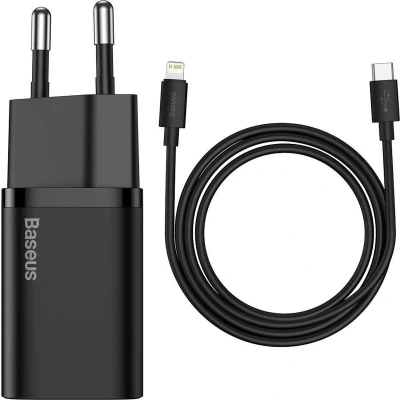 Afbeelding van Baseus Snellader 20W PD + USB C naar Lightning Kabel 1M Zwart