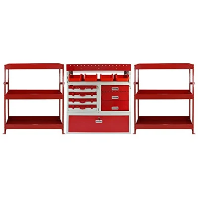 Afbeelding van Monster Racking Metalen Bedrijfswagen Interieur Set Bestelbus Opslag Stelling Kast Bedrijfswageninrichting Staal Rood