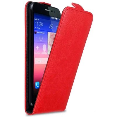 Afbeelding van Cadorabo Hoesje geschikt voor Huawei ASCEND P7 in APPEL ROOD Beschermhoes flip design Case Cover met magnetische sluiting