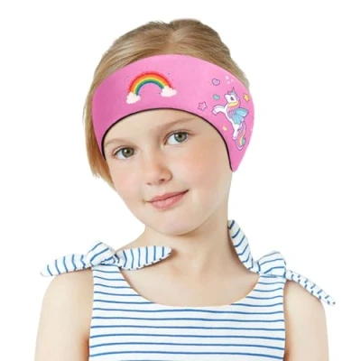 Afbeelding van MoKo bande de natation élastique Taille M pour les âges 3 9 ans, bandeau réglable nager, imperméable baamibins, protection oreilles natation, licorne