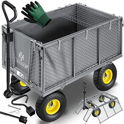 Afbeelding van KESSER® Tuinwagen, belastbaar tot 550 kg, met afneembaar zeil, multifunctionele trolley handschoenen, grijs