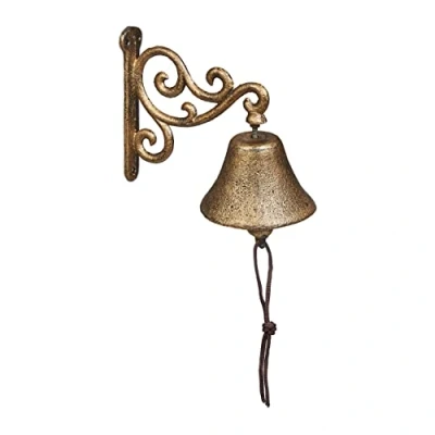 Afbeelding van Relaxdays deurbel gietijzer vintage tuinbel antieke muurbel buitenbel goudkleurig