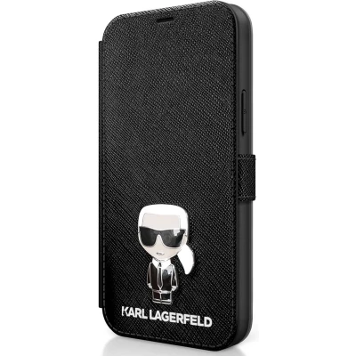 Afbeelding van iPhone 12 Mini Bookcase hoesje Karl Lagerfeld Effen Zwart Kunstleer