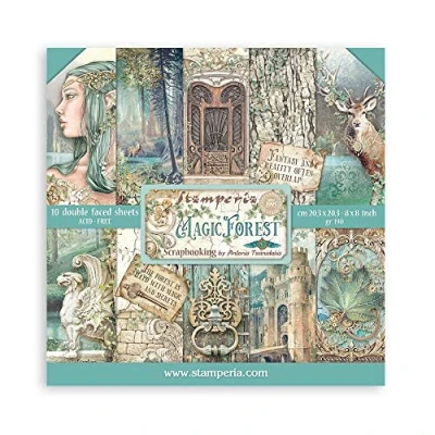 Afbeelding van Stamperia International SBBS78 10 kleine vellen voor scrapbooking, magisch bos, meerkleurig, 20,3 x cm