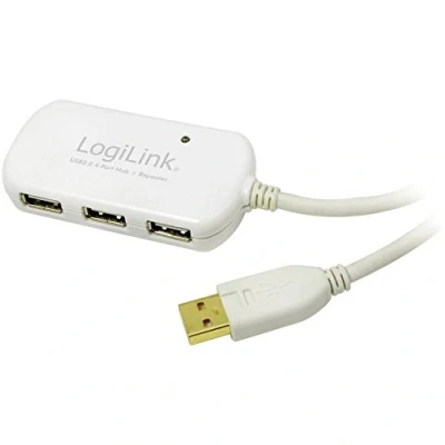 Afbeelding van LogiLink USB kabel 2.0 A stekker, bus 12.00 m Wit Vergulde steekcontacten, UL gecertificeerd UA0108