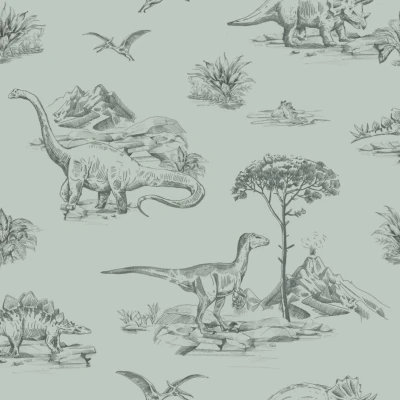 Afbeelding van ESTAhome behang dinosaurussen vergrijsd zeegroen 139556 0,53 x 10,05 m