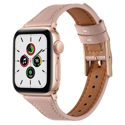 Afbeelding van Apple Watch Leren bandje Lichtroze Geschikt voor 38mm / 40mm 41mm