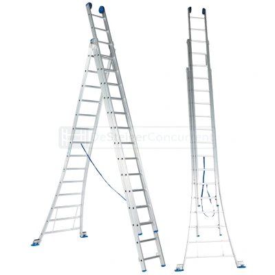 Afbeelding van Solide 3 delige schuifladder 3x14 sporten met een gebogen voet