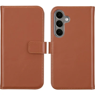 Afbeelding van Selencia Hoesje Geschikt voor Samsung Galaxy S25 Plus Met Pasjeshouder Echt Lederen Bookcase Lichtbruin