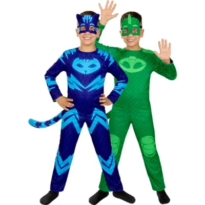 Afbeelding van FUNIDELIA Catboy and Gekko Kostuum Omkeerbaar PJ Masks Maat: 97 104 cm