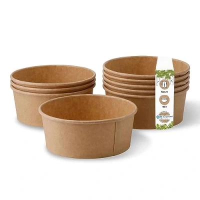 Afbeelding van GREENBOX 50 stuks composteerbare soepkommen van kraftkarton 650 ml met PLA binnencoating plasticvrij afhaalservies bruine ronde kartonnen kommen DFC088211