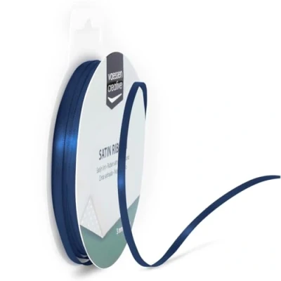 Afbeelding van Vaessen Creative 301002 0014 Satijnen lint donkerblauw 3 mm x 10 m strik sierlint cadeaulint stoffen voor bruiloft, doop en verjaardagscadeau
