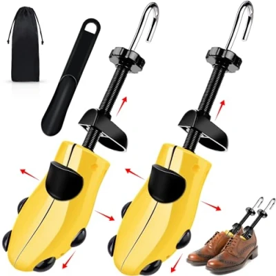 Afbeelding van BGIUSQF Schoenspanner voor heren, set van 2 schoenspanners, verstelbare schoenveters, 40 47 maat schoenboom + schoenlepel leren schoenen, sportschoenen, geel, Geel.