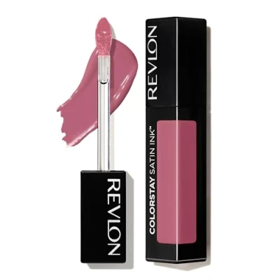 Afbeelding van Revlon ColorStay Satin Ink vloeibare lippenstift, langhoudend, geformuleerd met zwarte bessenzaadolie, 008 Mauvey, Darling.