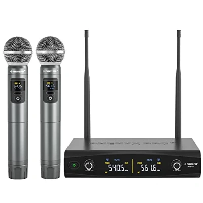 Afbeelding van Phenyx Pro Draadloos microfoonsysteem met hoesje, draadloze handmicrofoonset voor zang, karaoke, kerk, instelbare frequenties 2 x 30 UHF, bereik 200 voet (PTU 52)