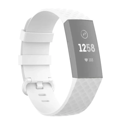 Afbeelding van Fitbit Charge 3 &amp; 4 siliconen diamant pattern bandje Maat: Small Wit