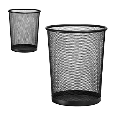 Afbeelding van D.RECT 2 stuks kantoorprullenbak, 19 liter, draadvlechtwerk, rond, XXL, zwart