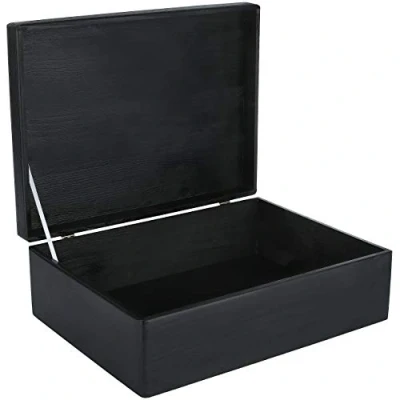 Afbeelding van Creative Deco XL Zwart Grote Houten Doos Opbergdoos 40 x 30 14 cm met Deksel Box Kist