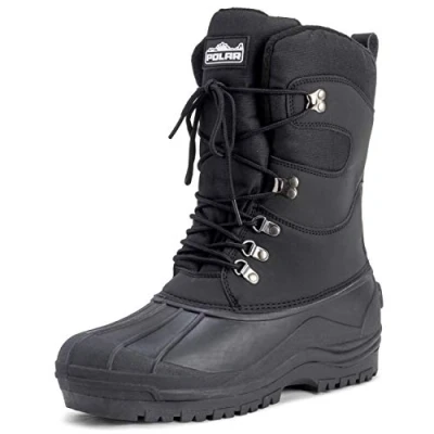 Afbeelding van Polar Hoge nylon mesh sneeuwlaarzen met eendenoverlay, waterdichte veterzool, voor heren, zwart.