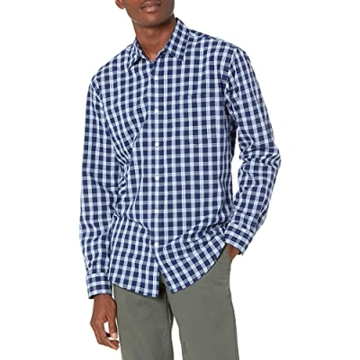 Image de Amazon Essentials Chemise en Popeline à Manches Longues, Style Décontracté, Coupe Standard Men&#039;s, Bleu Gris Écossais, L