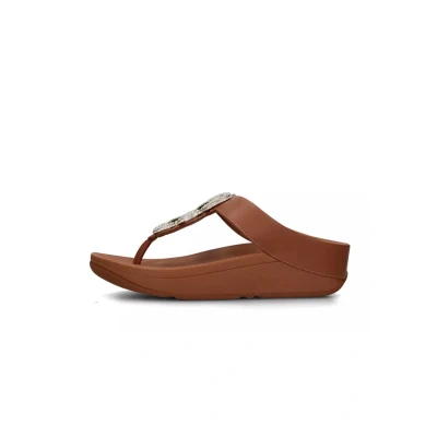 Afbeelding van FitFlop Fino Crystal Chain Leather Toe Post Sandals BRUIN Maat 37