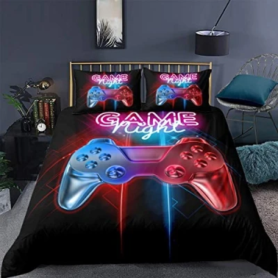 Afbeelding van 2 delige beddengoedset met 1 kussensloop, bedrukt, videogamecontroller, voor kinderen, jongens, tieners, meerkleurig, eenpersoonsbed