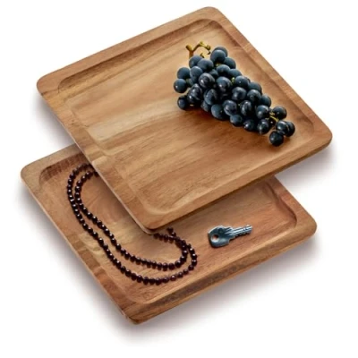 Afbeelding van COM FOUR® Set van 2 acaciahouten dienbladen vierkante decoratieve planken serveerschalen houten serveerborden voor snacks, kaas, worstjes (2 stuks vierkant)