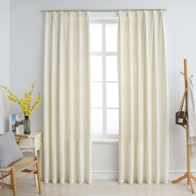 Afbeelding van Gordijnen verduisterend 2 st met haken 140x245 cm fluweel crème