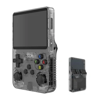 Afbeelding van R36S retro draagbare videogameconsole, 3,5 inch IPS display, videospeler, 64 GB TF kaart, meer dan 10.000 games, gameconsole, met open source Linux systeem, zwart