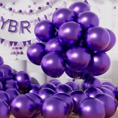 Afbeelding van AULE 50 stuks paarse metallic ballonnen van 30 cm, donkerpaarse latex heliumballonnen, verjaardagsdecoratie voor verjaardag, feest, bruiloft, Valentijnsdag, babyshower