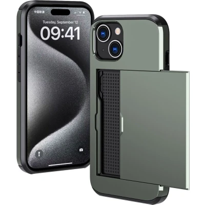 Afbeelding van iMoshion Hoesje Geschikt voor iPhone 15 Ruimte 2 pasjes Backcover met pasjeshouder Donkergroen