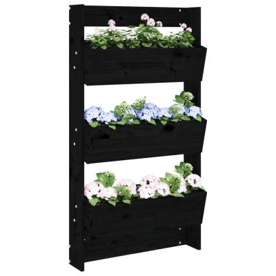 Afbeelding van Plantenbak wandmontage 3 laags 60x18,5x110 cm grenenhout zwart
