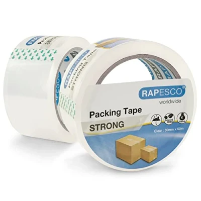 Afbeelding van Rapesco 1697 rollen duurzame verpakkingstape, 50 mm x 60 m, transparant, 2 stuks